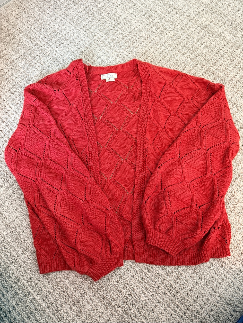 Fat Face Open-Front Red Knit Cardigan Sweater